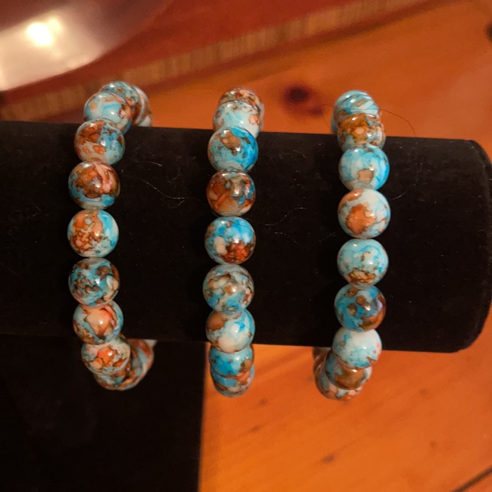 Three 10 MM Glass Bead Bracelets. Multicolored - Picture 3 of 6